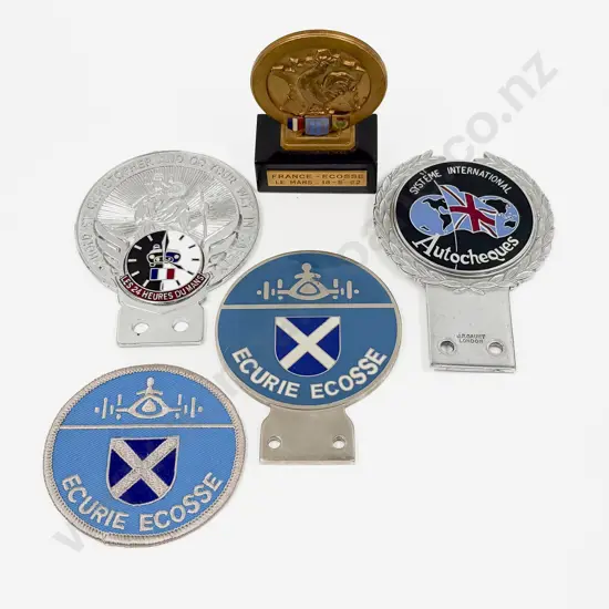 Le Mans St Christopher Badge with Two Racing Team Badges Cloth Badge and Trophy Miniature