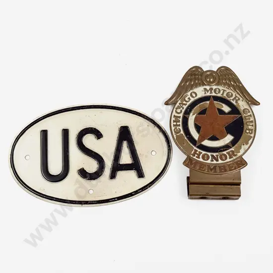 Chicago Motor Club Honor Member License Plate Topper Badge with USA Touring Plate