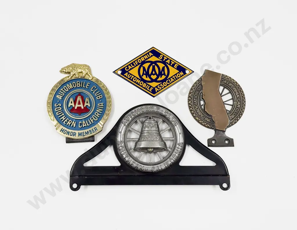 Three Southern California Automobile Club Grille Badges and AAA Plaque Image 1++