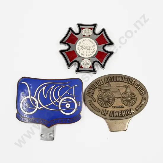 Three AACA Antique Automobile & Veteran Motor Car Club of America Grill Badges