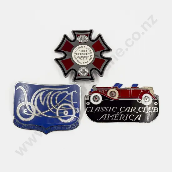 Three VMCCA Veteran Motor Car Club of America & Classic Car Club Grille Badges