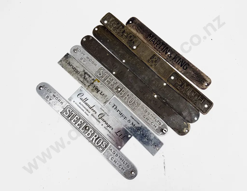 Five Vintage Car Dealership NZ Door Plates and Four English Plates Image 1++