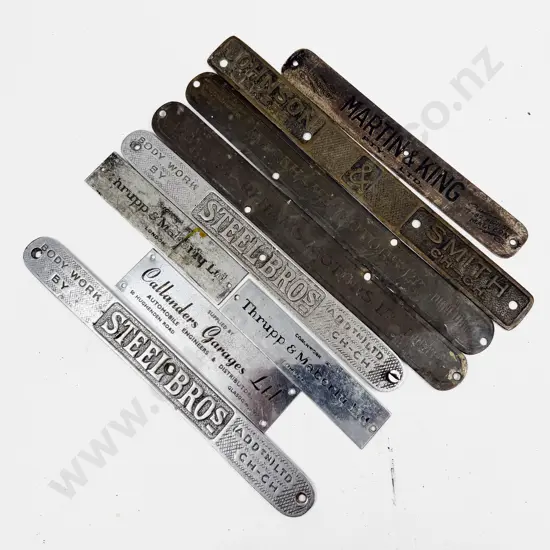 Five Vintage Car Dealership NZ Door Plates and Four English Plates