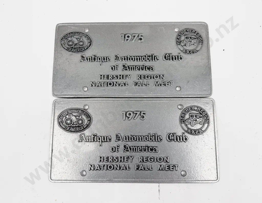 Two Aluminum 1975 Antique Automobile Club of American Hershey Region National Fall Meet Plaques Image 1++