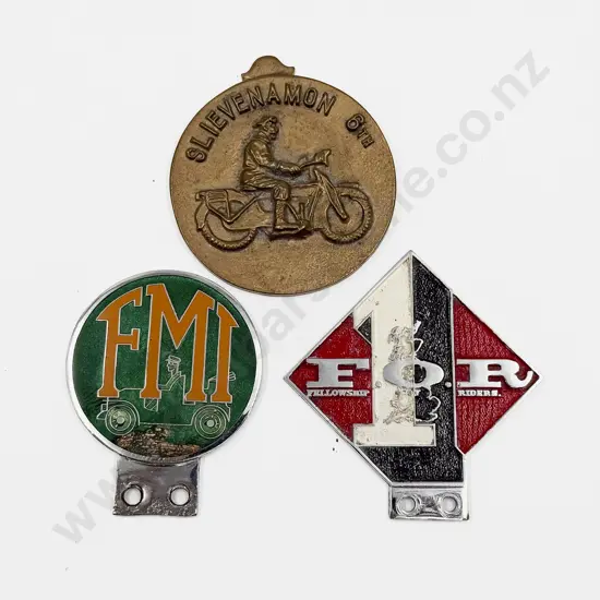 UK Fellowship Of Riders Enamel Motorcycle Badge with FMI Badge and Slievenamon 6th Medallion