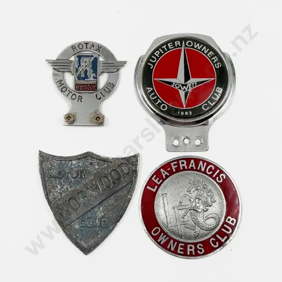 Four Motor Club Car Badges Rotex - Norwood - Lea-Francis - Jupiter Jowett