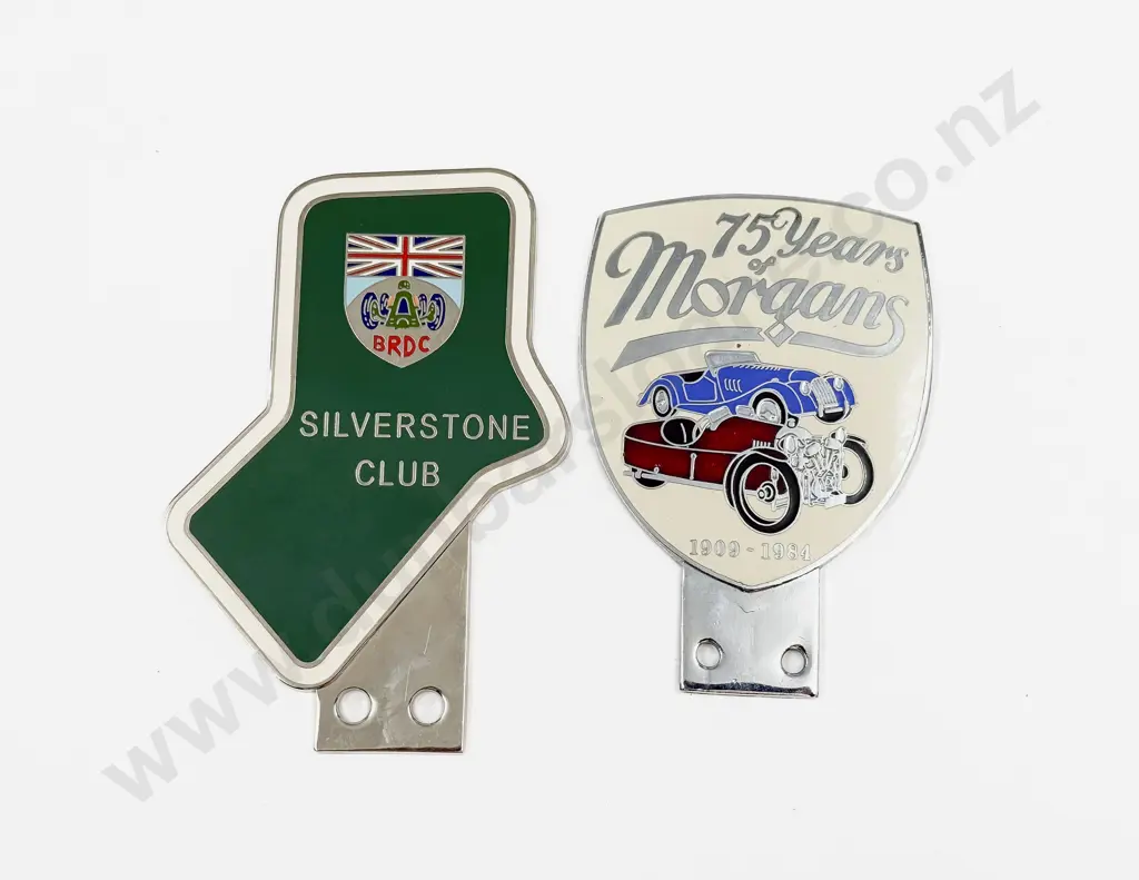 75 Years of Morgans 1909-1984 and BRDC Silverstone Club Enamelled Badges Image 1++