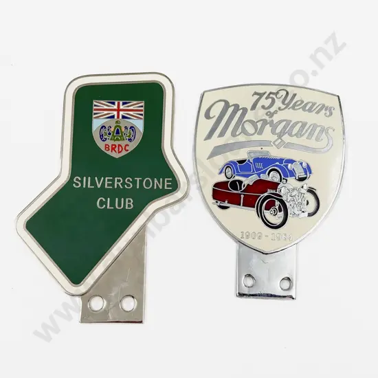 75 Years of Morgans 1909-1984 and BRDC Silverstone Club Enamelled Badges