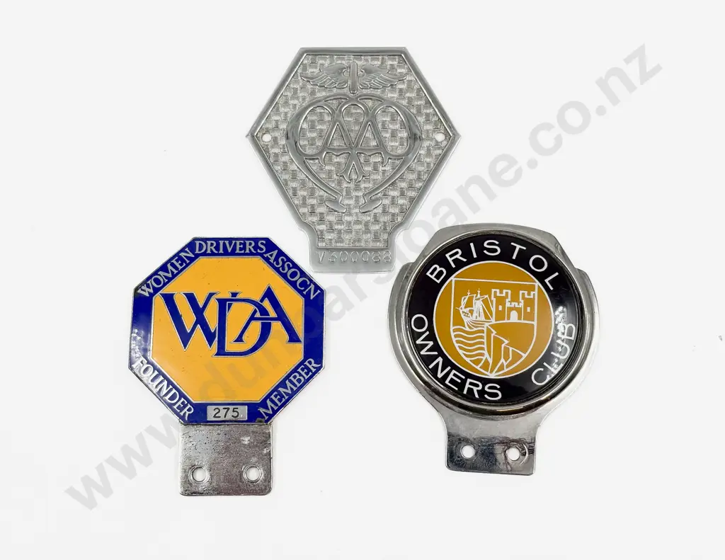 Bristol Owners Club Car Badge with AA and WDA Badges Image 1++