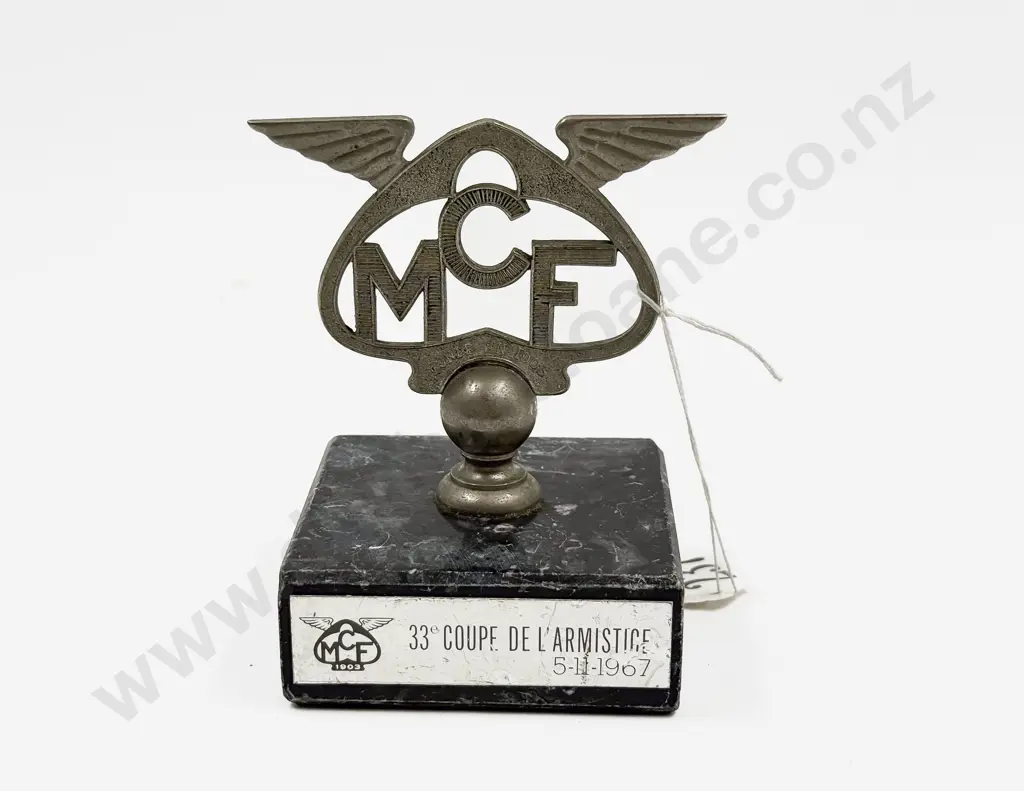 MCF Moto Club De France Motorcycle Badge Mounted on Stand Image 1++