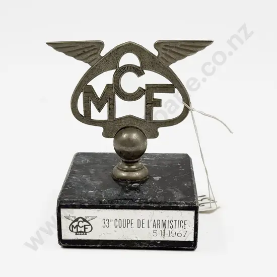 MCF Moto Club De France Motorcycle Badge Mounted on Stand