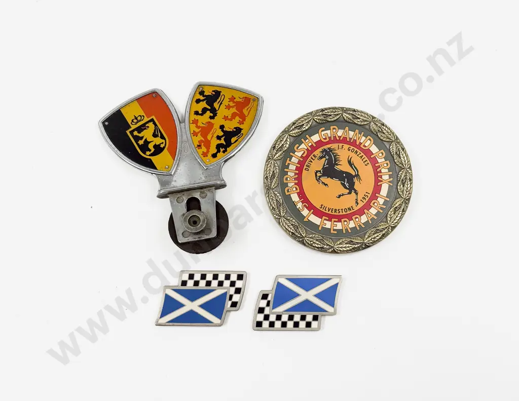 Vintage (Volkswagen) Double Armorial Car Badge with Ferrari Badge Two Racing Flag Plates Image 1++