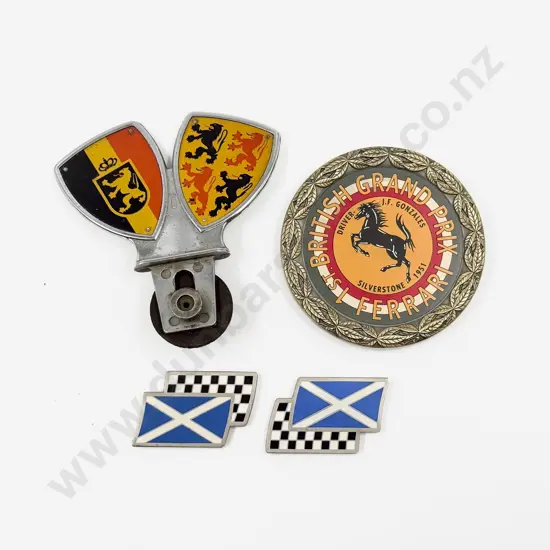 Vintage (Volkswagen) Double Armorial Car Badge with Ferrari Badge Two Racing Flag Plates