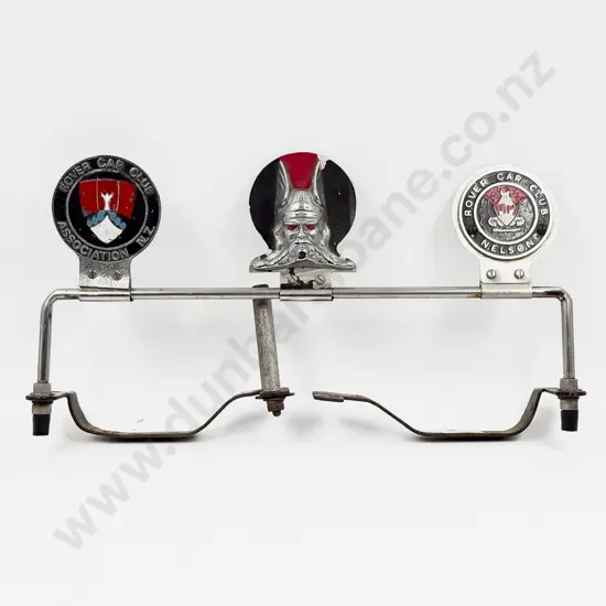 Three Vintage Rover Car Club Badges - Association of NZ - Nelson and Viking Mask