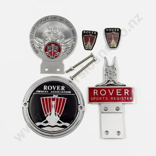 Three Rover Car Badges with Two Small Dash Badges