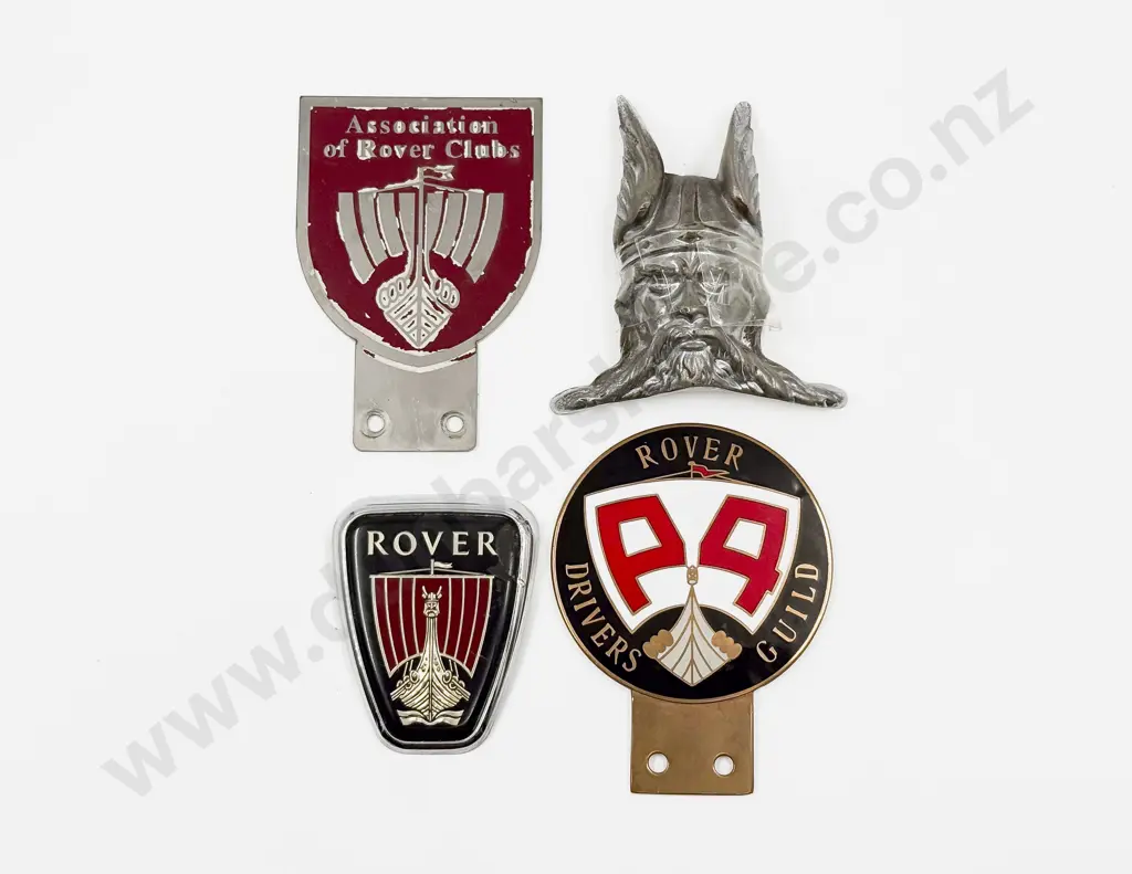 Two Rover Car Badges with Bonnet Badge and Viking (flat back) Mask Insignia Image 1++