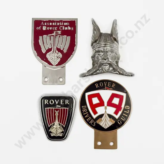 Two Rover Car Badges with Bonnet Badge and Viking (flat back) Mask Insignia