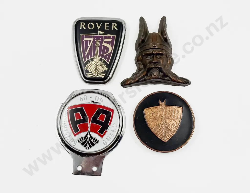 Two Rover Car Badges with Bonnet Badge and Viking (solid flat back) Mask Insignia Image 1++