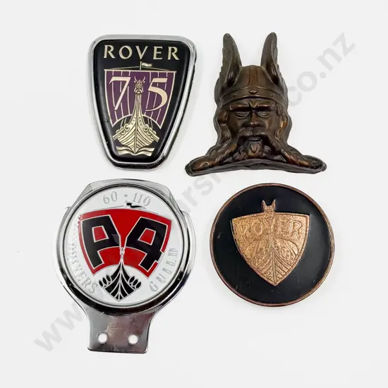 Two Rover Car Badges with Bonnet Badge and Viking (solid flat back) Mask Insignia