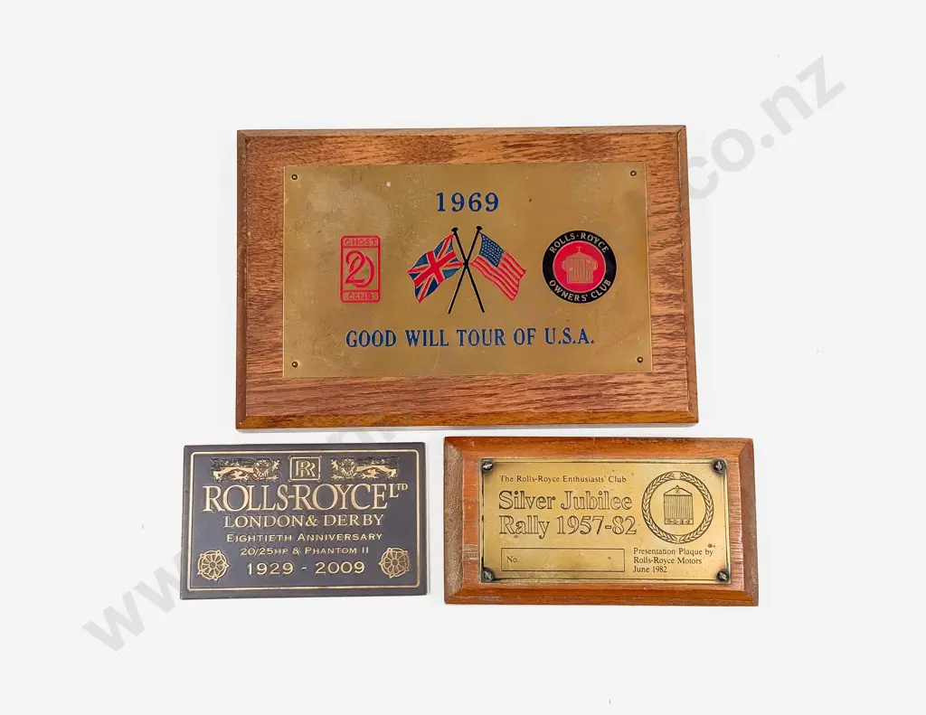 Two Rolls Royce Oak Mounted Rally Plaques and 80th Anniversary Plaque Image 1++