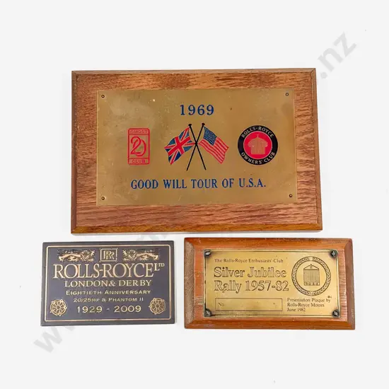 Two Rolls Royce Oak Mounted Rally Plaques and 80th Anniversary Plaque