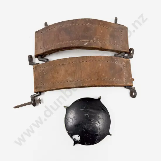 Pair Vintage Leather Rolls Royce Door Hinges and Petrol Cap