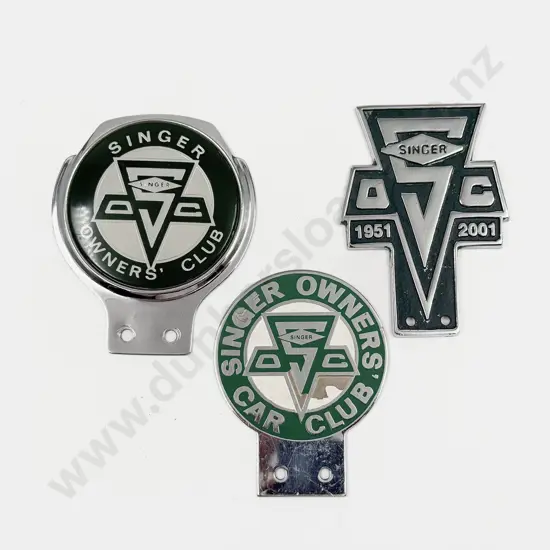 Three Singer Owners Club Car Badges