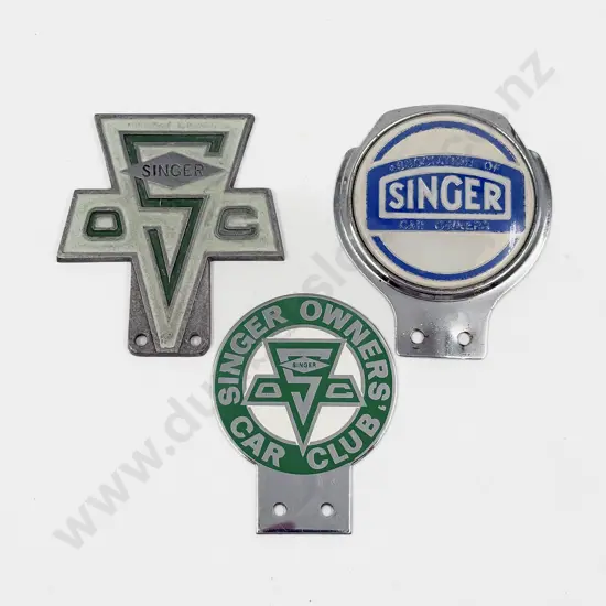 Three Singer Owners Club Car Badges