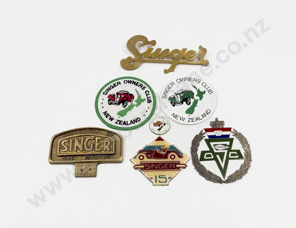 Singer Solid Brass Enamelled and Cloth Badges (6) Image 1++