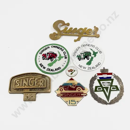Singer Solid Brass Enamelled and Cloth Badges (6)