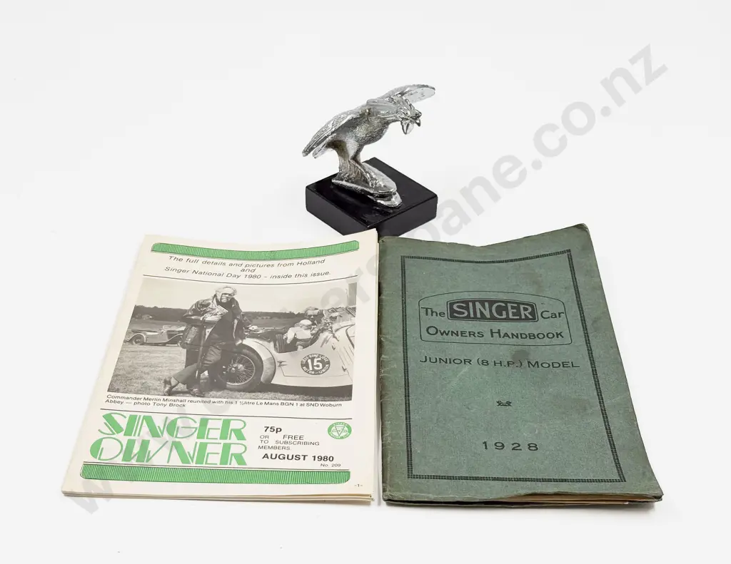 Singer Car Owners Handbooks and Magazines with Replica Mascot Image 1++
