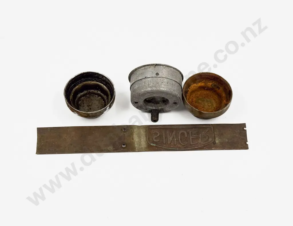 Three Singer Oil Gauges with Two Hub Caps - Logo Panel and Rubber Floor Mat Image 1++