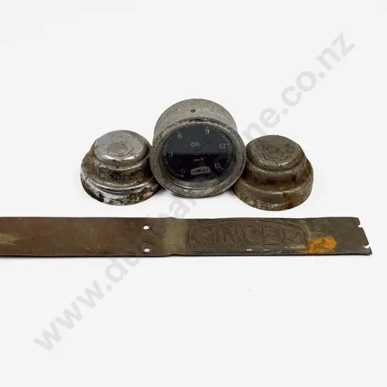 Three Singer Oil Gauges with Two Hub Caps - Logo Panel and Rubber Floor Mat