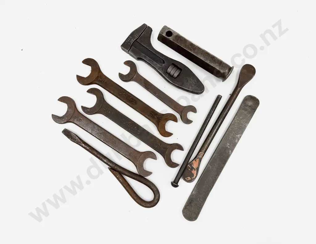Four Vintage Austin Tool Kit Spanners with Five Various Un-labeled Tools Image 1++