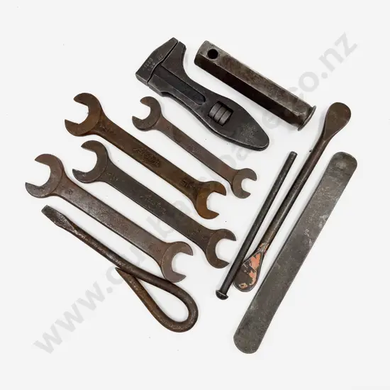 Four Vintage Austin Tool Kit Spanners with Five Various Un-labeled Tools