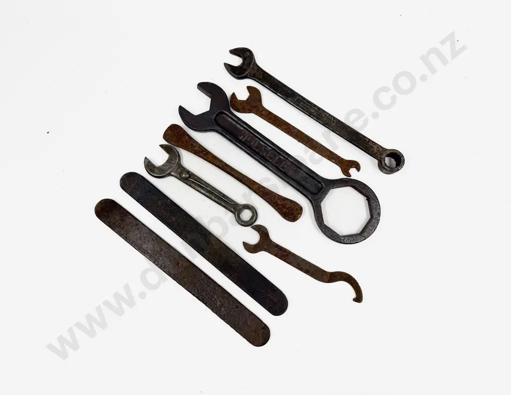 Vintage Wolseley Tool Kit Spanner with Dunlop Tyre Lever and six other tools Image 1++