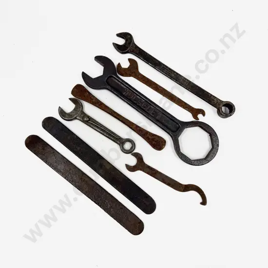 Vintage Wolseley Tool Kit Spanner with Dunlop Tyre Lever and six other tools