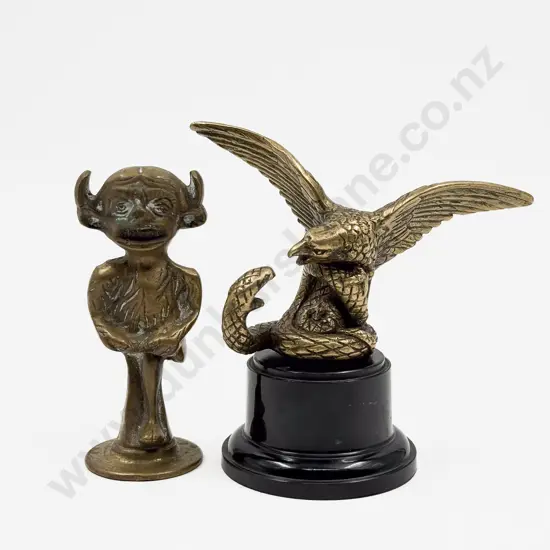 Reproduction C1920 Eagle Attacking Snake Car Mascot and Cornish Pixie Mascot