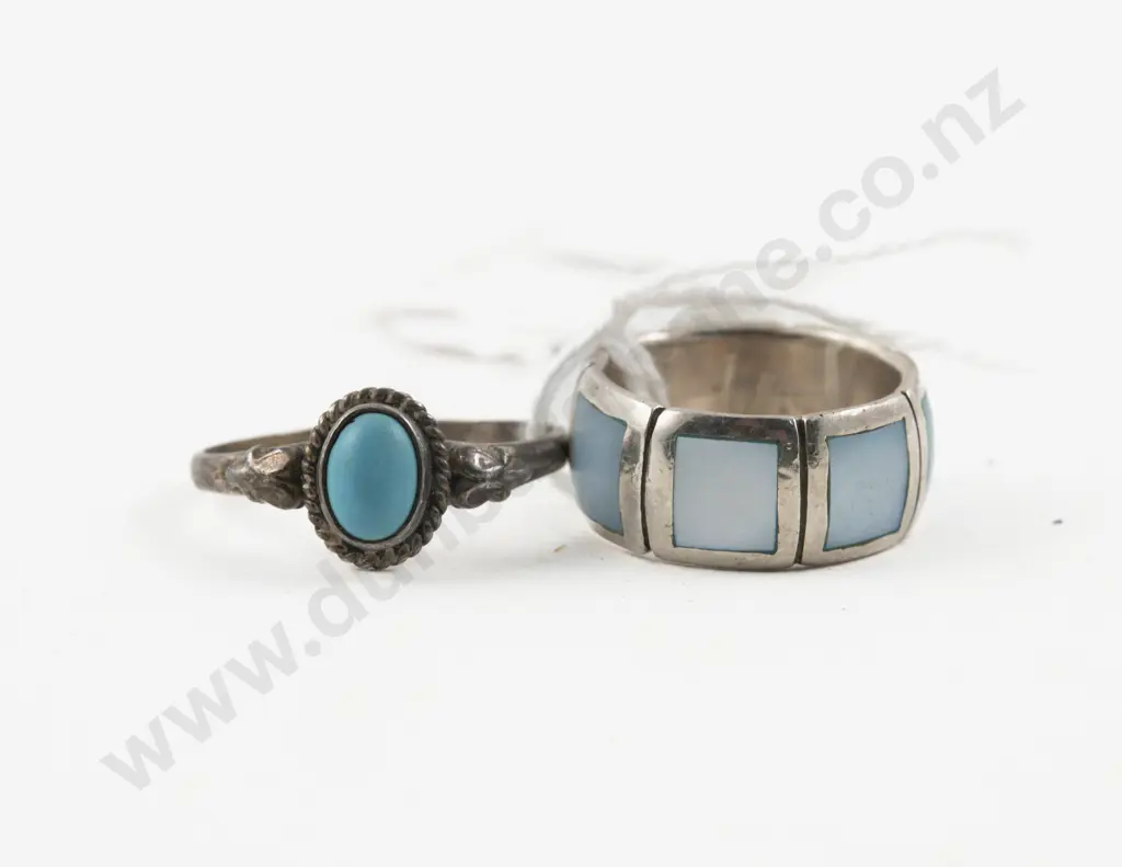 S/S Blue Gem Stone Band Ring and Single Stone Turquoise Ring Image 1++