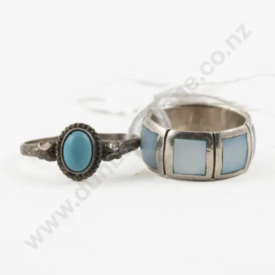 S/S Blue Gem Stone Band Ring and Single Stone Turquoise Ring