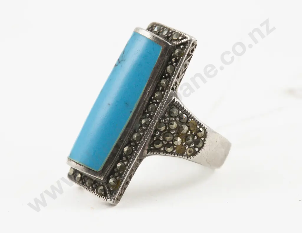 S/S Marcasite and Turquoise Dress Ring Image 1++