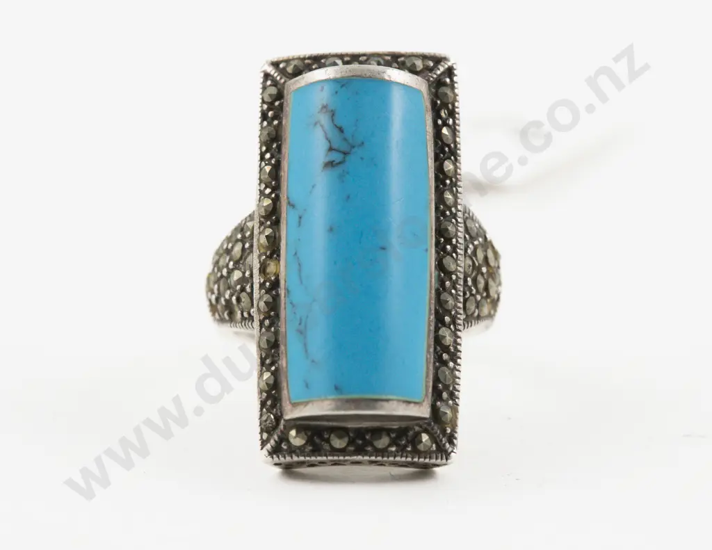 S/S Marcasite and Turquoise Dress Ring Image 1++
