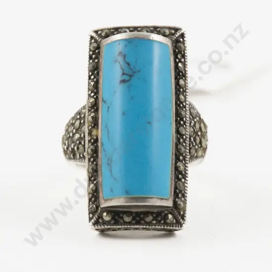 S/S Marcasite and Turquoise Dress Ring