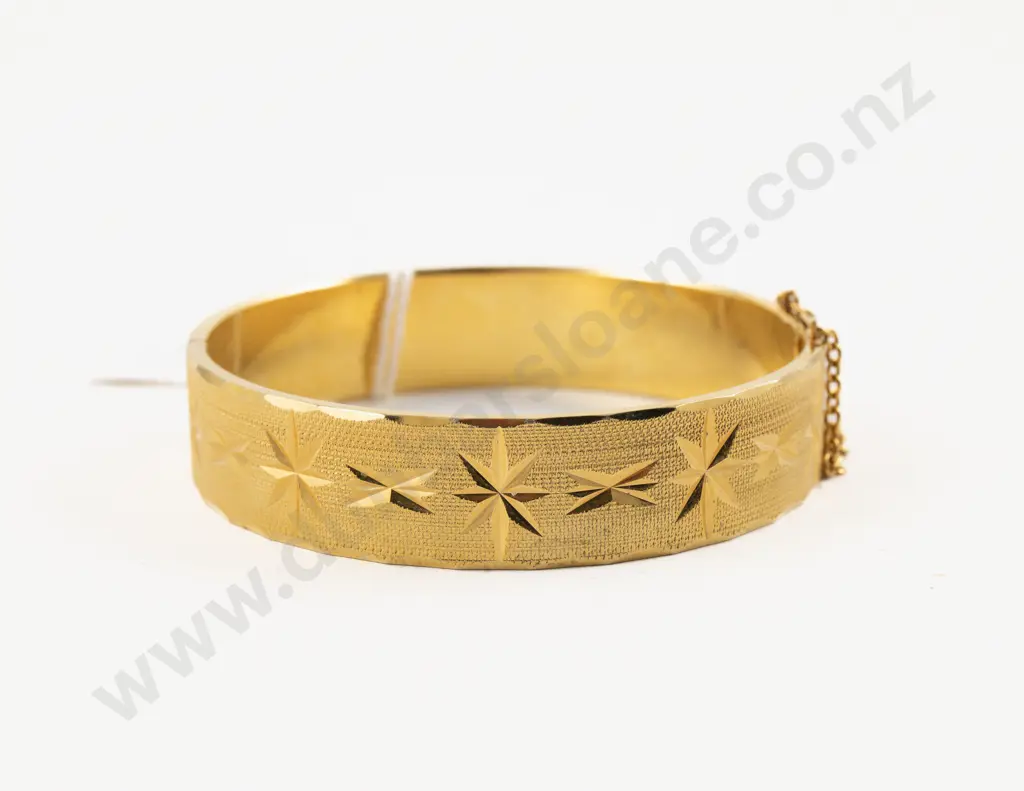 18ct Gold Plated Engraved Hinged Snap Bangle Image 1++