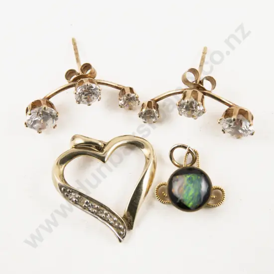 Pair 9ct Three Stone Cubic Zirconia Earrings