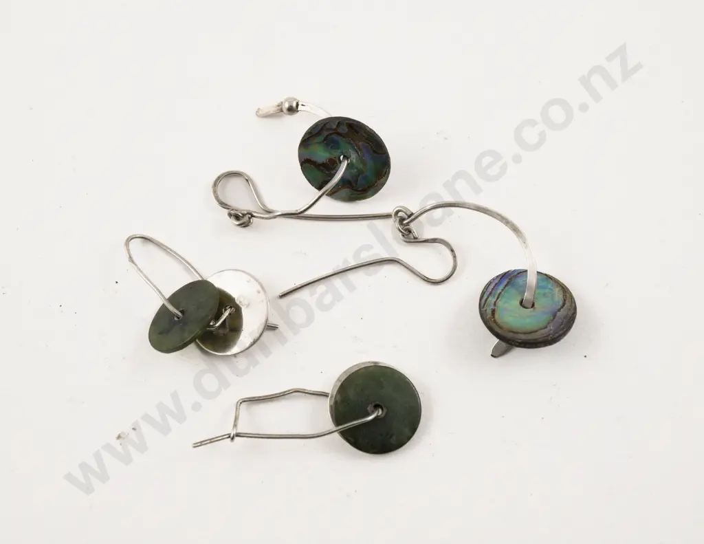 S/S and NZ Greenstone Pendant Drop Earrings and Paua Earrings Image 1++