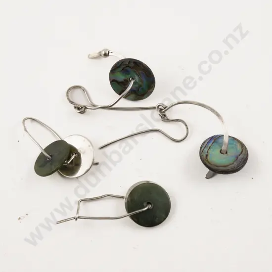 S/S and NZ Greenstone Pendant Drop Earrings and Paua Earrings