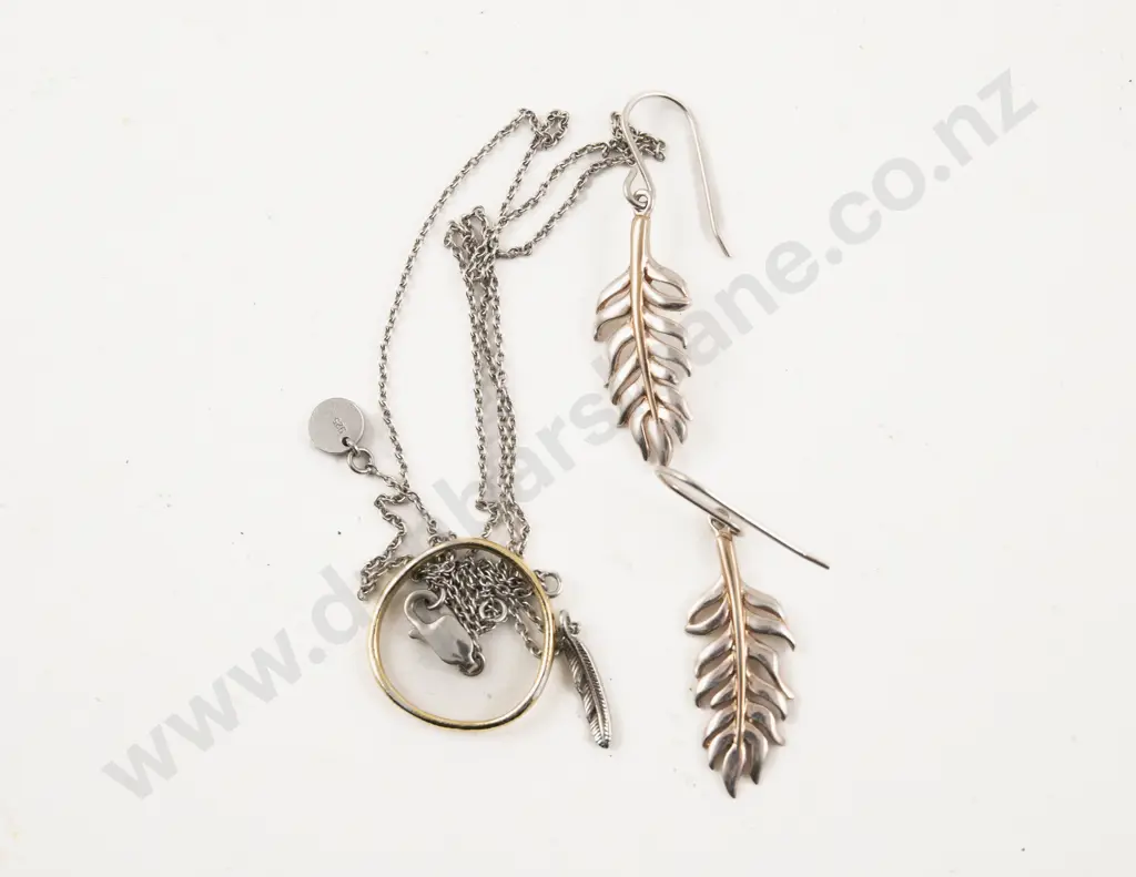 9ct Gold Hoop and S/S Feather Pendant Image 1++