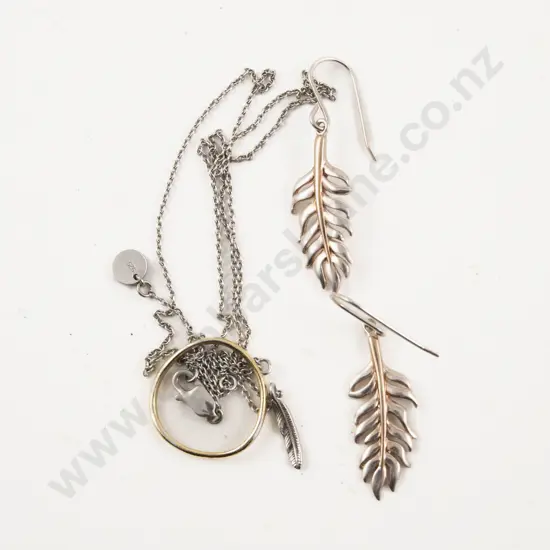 9ct Gold Hoop and S/S Feather Pendant