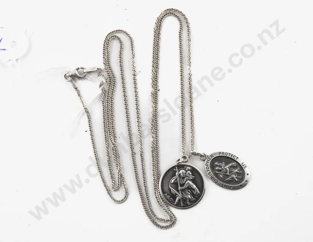 Two S/S Saint Christopher Pendants on Long S/S Neck Chain Image 1++